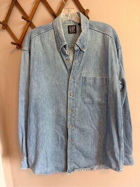 Vintage 90s GAP Denim Shirt Light Wash Large Butter Mom